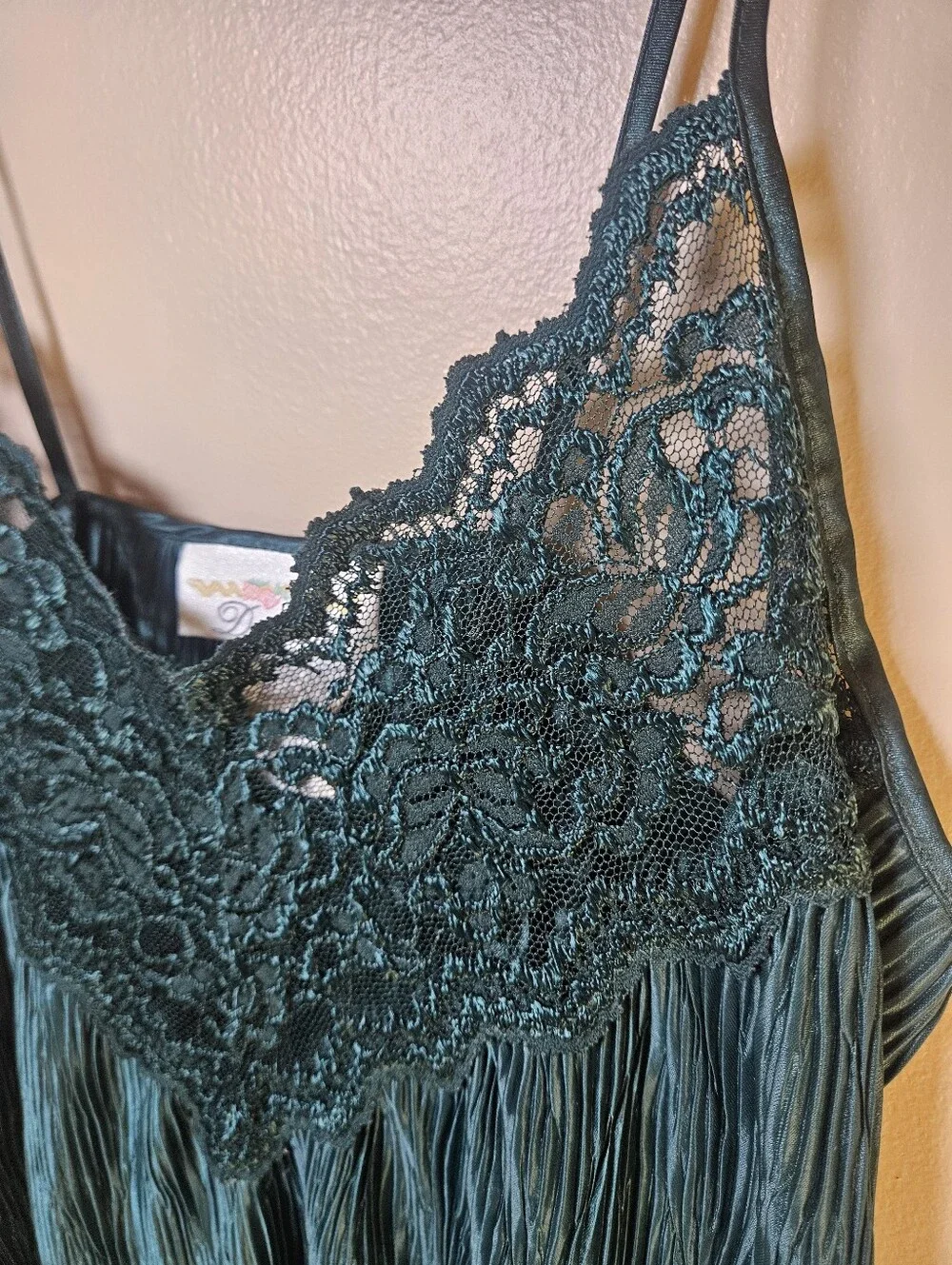 Dentelle Green Vintage Satin Mini Chemise Sexy Babydoll Nightgown Lingerie MED - Picture 3 of 10
